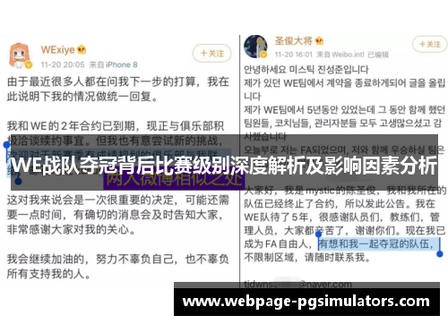 WE战队夺冠背后比赛级别深度解析及影响因素分析