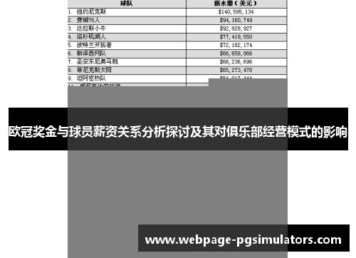 欧冠奖金与球员薪资关系分析探讨及其对俱乐部经营模式的影响