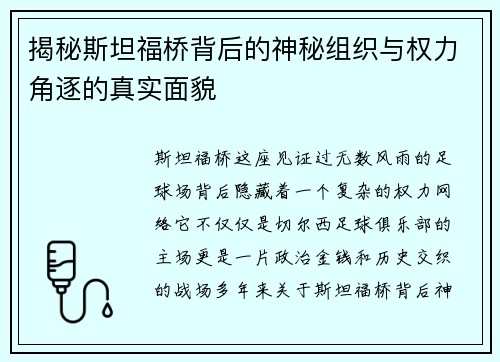 揭秘斯坦福桥背后的神秘组织与权力角逐的真实面貌