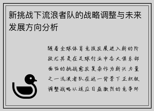 新挑战下流浪者队的战略调整与未来发展方向分析